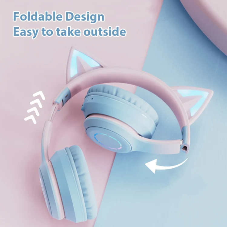 BT029C RGB Dual Modes Cat Ear Wireless Bluetooth Headphone(Green) - Image 5