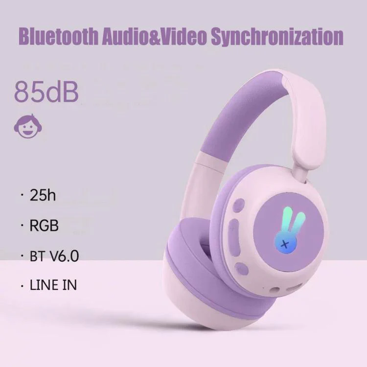 BT08C Bluetooth Wireless Full-Cover Headphone for Children(Purple) - Image 3