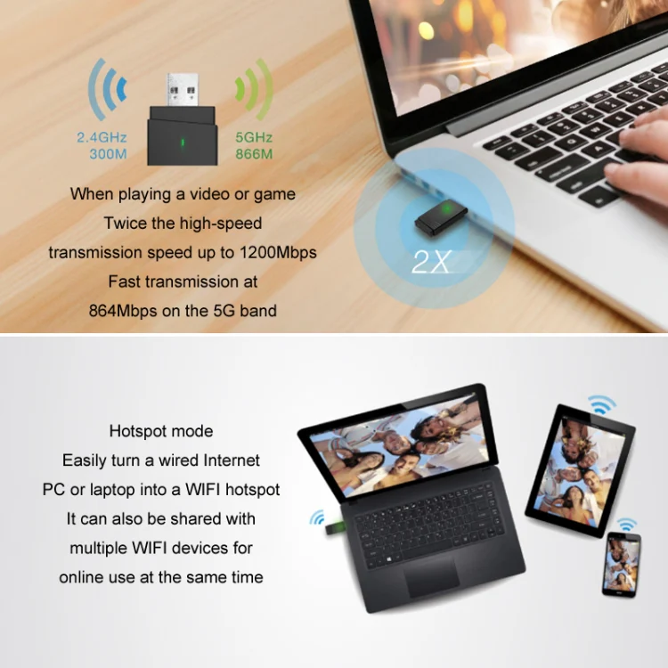 BT5.0 AC1200M Dual Band 2.4G+5.8G USB3.0 Wireless Gigabit Network Card - Image 4