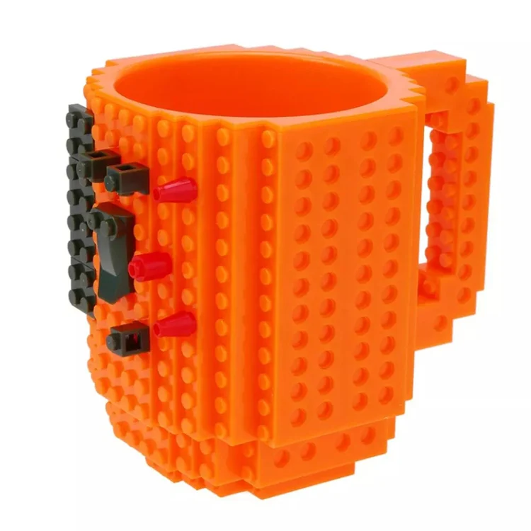 Building Blocks Design Creative Milk Mug Coffee Cup Build-on Brick Drinking Water Holder, Value:301-400ml(Orange)