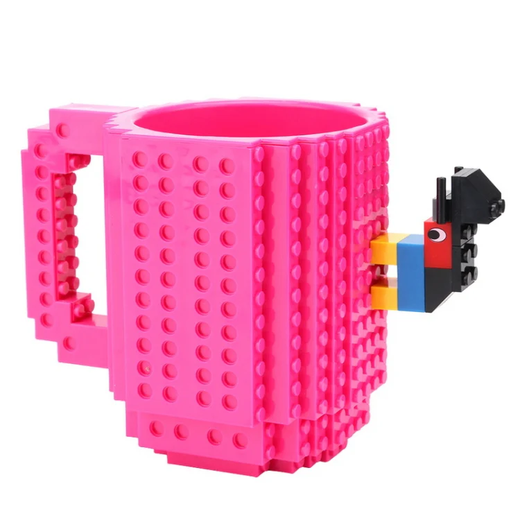 Building Blocks Design Creative Milk Mug Coffee Cup Build-on Brick Drinking Water Holder, Value:301-400ml(Rose red)