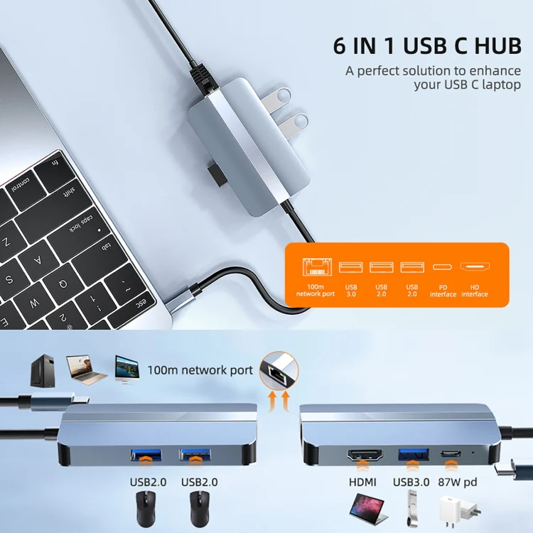 BYL-2203 6 in 1 USB-C / Type-C to USB Multifunctional Docking Station HUB Adapter - Image 4