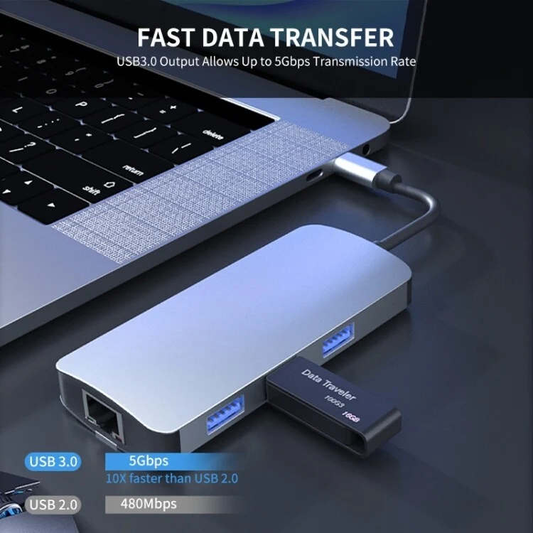 BYL-2209 6 in 1 USB-C / Type-C to USB Multifunctional Docking Station HUB Adapter - Image 6