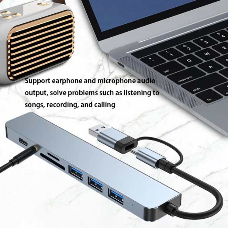 BYL-2218TU 8 in 1 USB + USB-C / Type-C to USB Multifunctional Docking Station HUB Adapter - Image 10