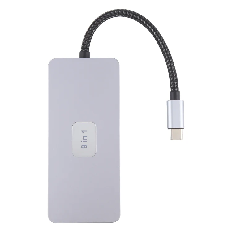 BYL-2318 9 in 1 USB-C / Type-C to USB3.0+Type-C+1000M Ethernet+HDTV+SD / TF Dual Card Slot Docking Station(Grey) - Image 2