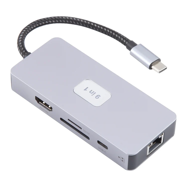 BYL-2318 9 in 1 USB-C / Type-C to USB3.0+Type-C+1000M Ethernet+HDTV+SD / TF Dual Card Slot Docking Station(Grey) - Image 3