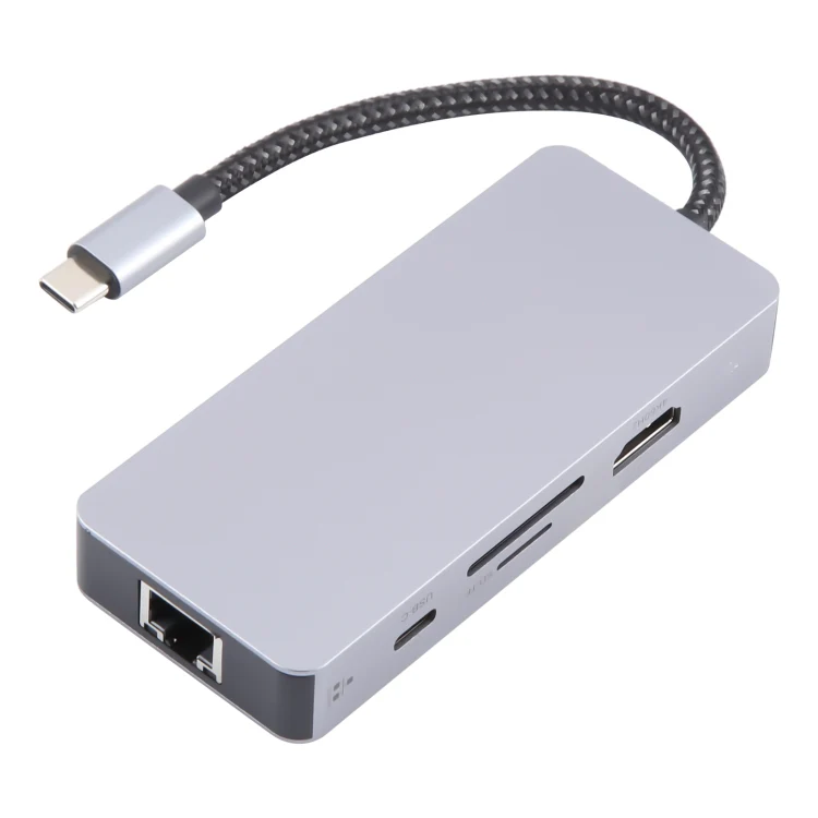 BYL-2318 9 in 1 USB-C / Type-C to USB3.0+Type-C+1000M Ethernet+HDTV+SD / TF Dual Card Slot Docking Station(Grey) - Image 4
