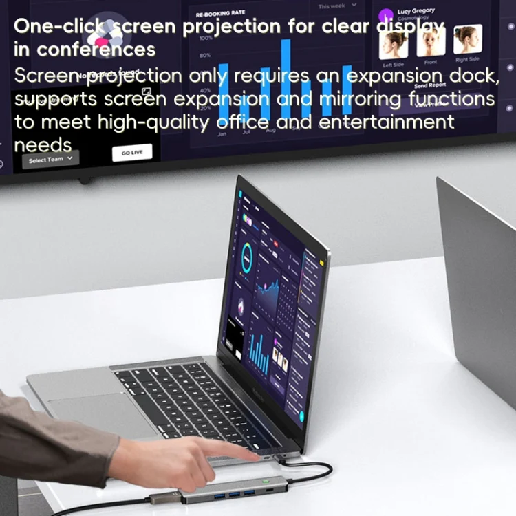 BYL-2319 5 in 1 USB-C / Type-C to USB3.0+USB-C / Type-C+HDTV Multi-function Docking Station(Grey) - Image 6