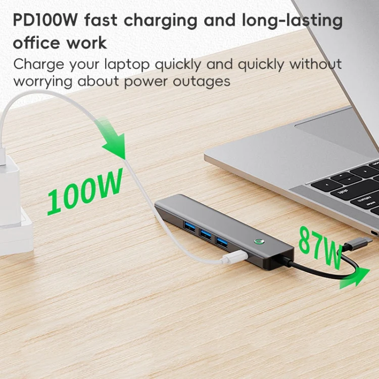 BYL-2319 5 in 1 USB-C / Type-C to USB3.0+USB-C / Type-C+HDTV Multi-function Docking Station(Grey) - Image 7