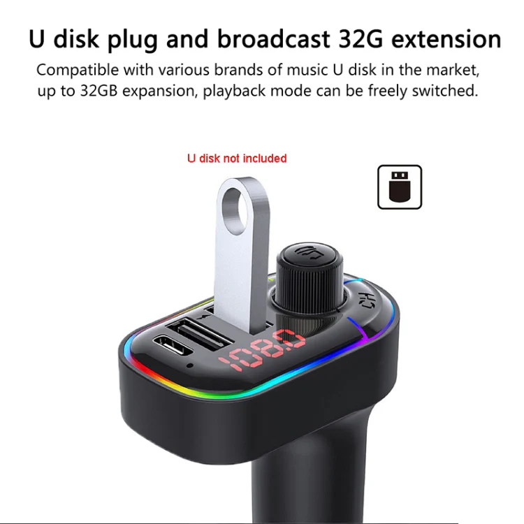C12 Multifunctional Car Dual USB Charger Bluetooth FM Transmitter with Atmosphere Light - Image 2