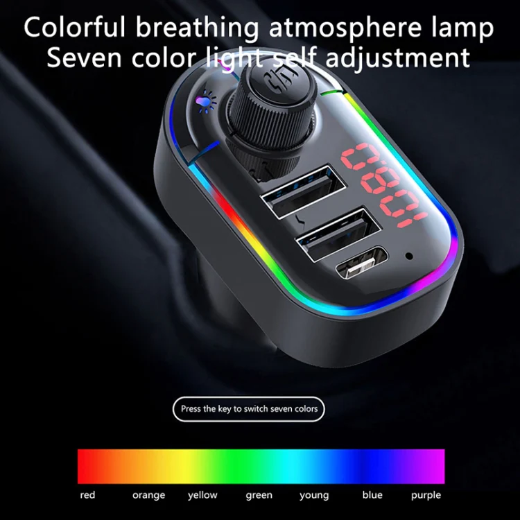 C12 Multifunctional Car Dual USB Charger Bluetooth FM Transmitter with Atmosphere Light - Image 4