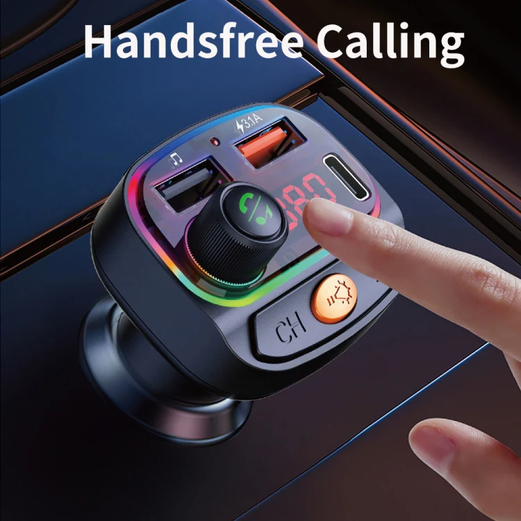 C15 Multifunctional Car Dual 3.1A+Type-C USB Charger Bluetooth FM Transmitter with Atmosphere Light - Image 6