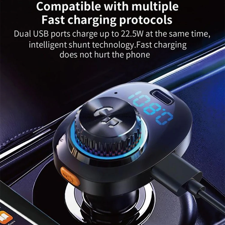C18 Car Audio Receiver 3.1A Quick Charge USB Device BT 5.0 Color LED Backlight FM Transmitter - Image 3