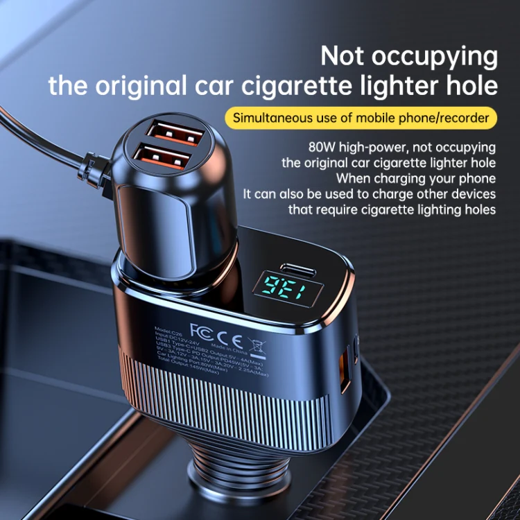 C26 4 in 1 PD45W Type-Cx2+USB Car Cigarette Lighter Fast Charging Charger - Image 6