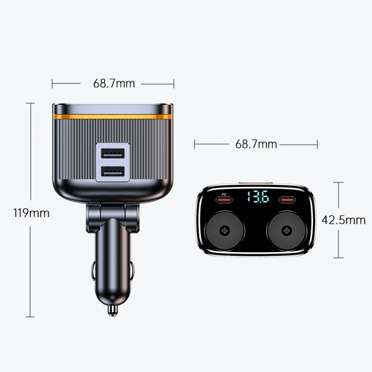C27 6 in 1 PD45W Type-Cx2+USBx2 Car Cigarette Lighter Fast Charging Charger - Image 3