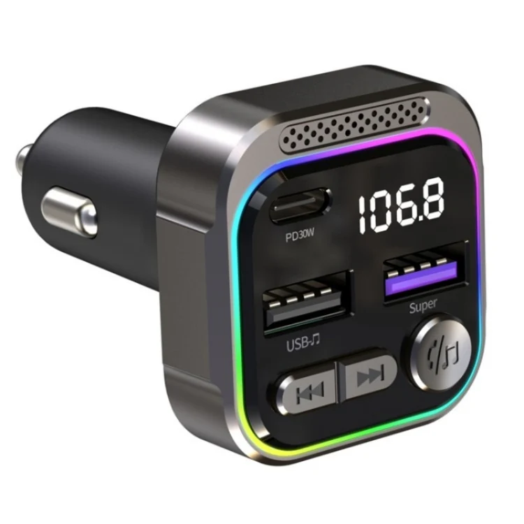 C54 PD 30W Dual USB Car Charger Alloy Car Bluetooth Adapter FM Transmitter MP3 Player - Image 2