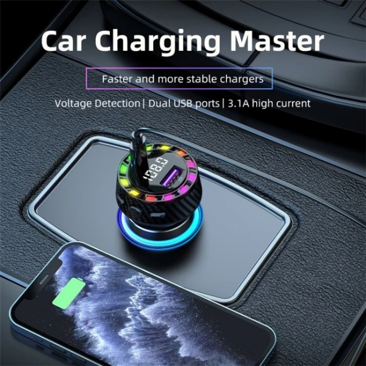 C55 With Breathing Light Bluetooth FM Transmitter USB+Type-C Car Fast Charger - Image 5