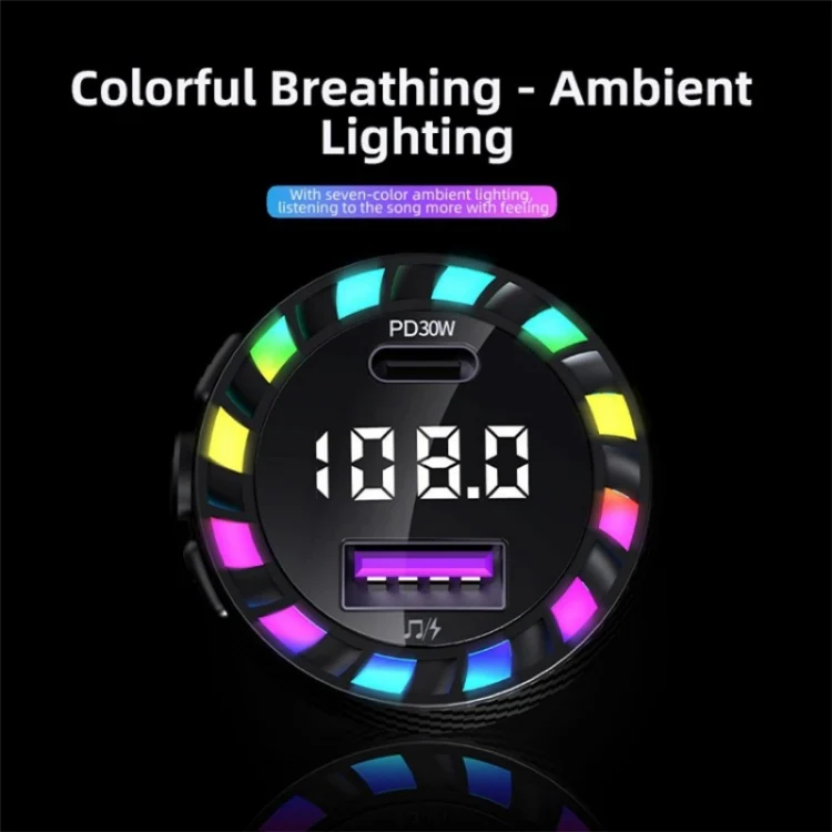 C55 With Breathing Light Bluetooth FM Transmitter USB+Type-C Car Fast Charger - Image 6