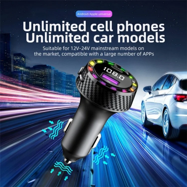 C55 With Breathing Light Bluetooth FM Transmitter USB+Type-C Car Fast Charger - Image 7