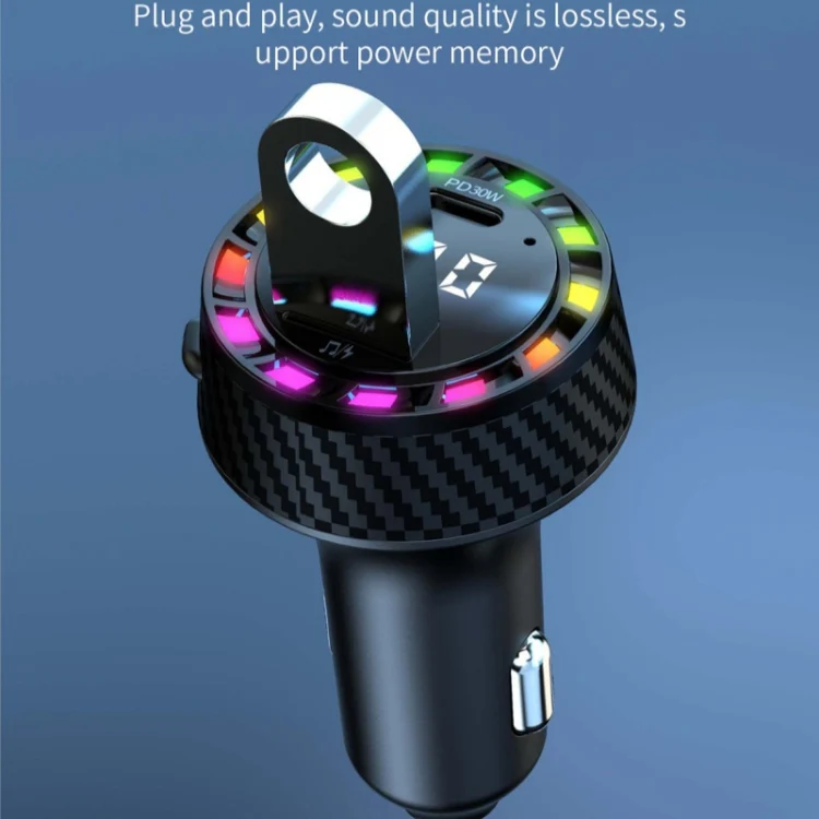 C55 With Breathing Light Bluetooth FM Transmitter USB+Type-C Car Fast Charger - Image 9