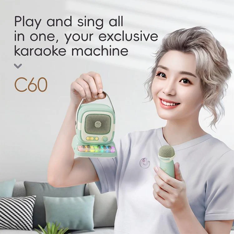 C60 Mini Bluetooth-compatible Karaoke Speaker with Piano Keyboard and Wireless Microphone(Pink) - Image 3