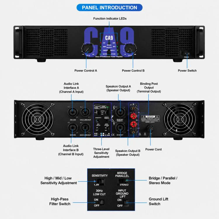 CA50 3600W Stage Dual-Channel Pure Audio Power Amplifier(US Plug) - Image 14