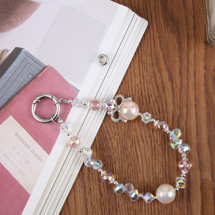 Camellia Bubble Beads Short Chain Phone Charm Wrist Strap with Tether Pad for Women Girls(Pink) - Image 3