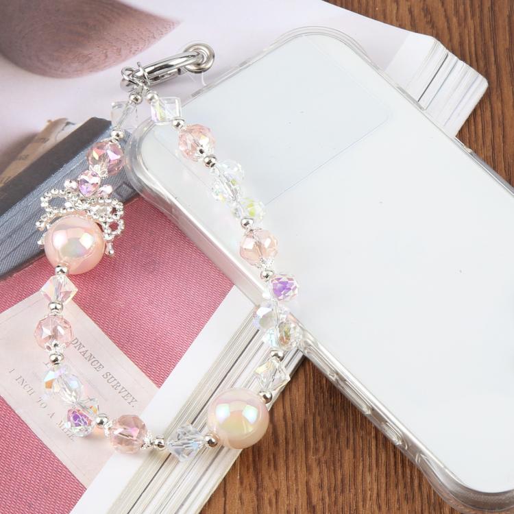 Camellia Bubble Beads Short Chain Phone Charm Wrist Strap with Tether Pad for Women Girls(Pink) - Image 4