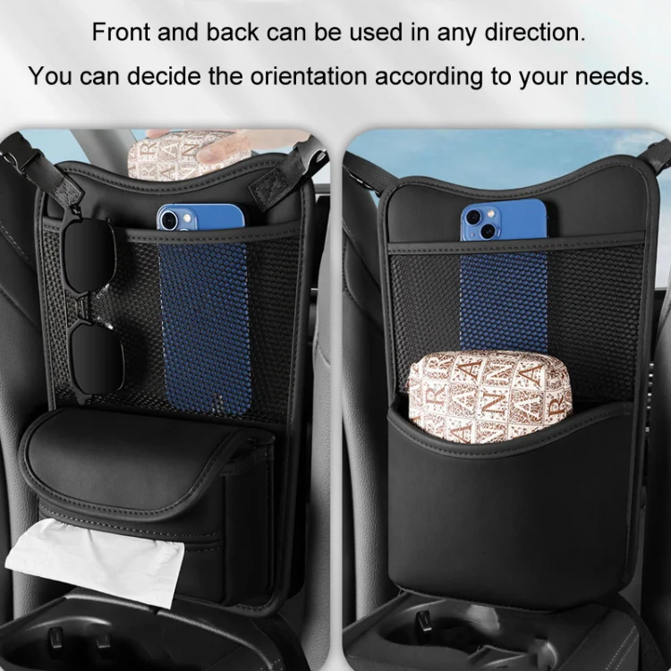 Car Between Seats Organizer Multifunctional Storage Bag Front And Back Dual Usage Tissue Box(Black) - Image 6