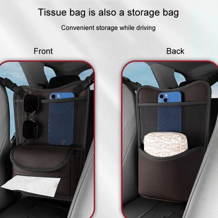 Car Between Seats Organizer Multifunctional Storage Bag Front And Back Dual Usage Tissue Box(Brown) - Image 4