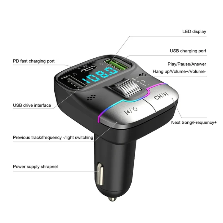Car Bluetooth MP3 Player Fast Charging Charger(Black) - Image 5