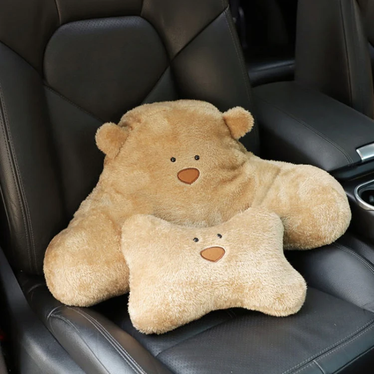 Car Cartoon Bear Plush Seat Upholstery Pillow, Color: Headrest Brown - Image 6