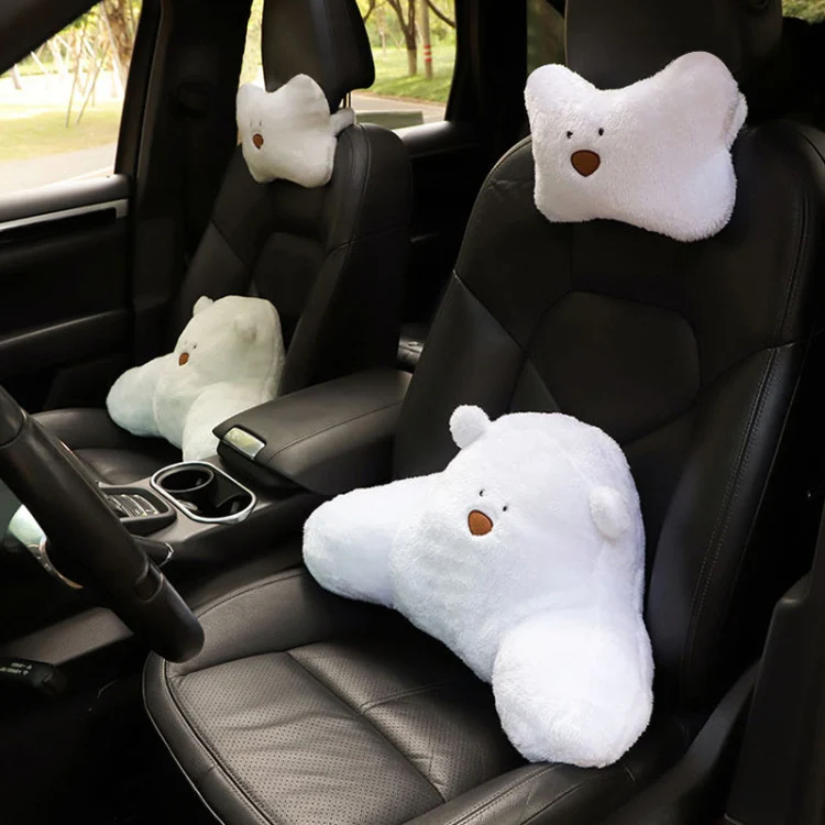 Car Cartoon Bear Plush Seat Upholstery Pillow, Color: Lumbar Pillow White - Image 7
