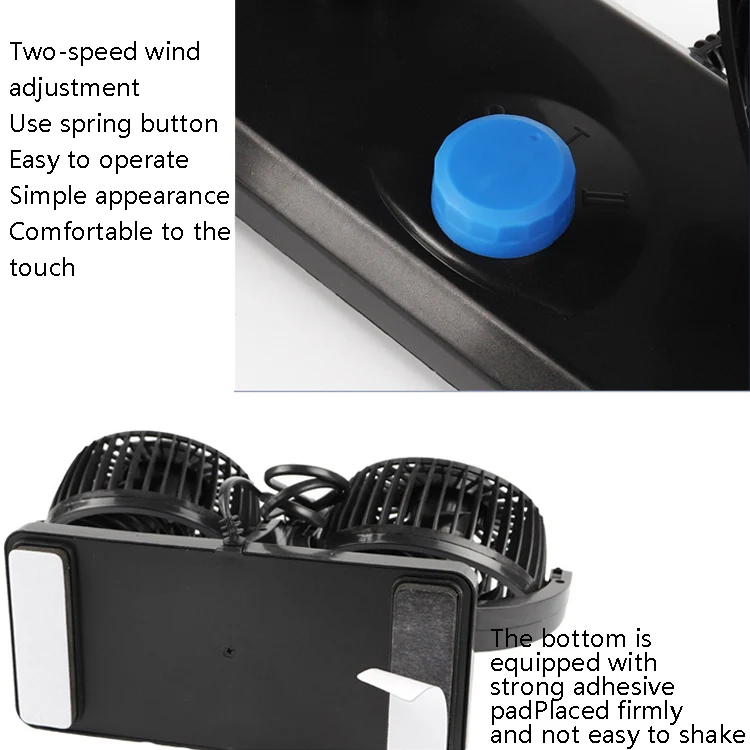 Car Fan Portable Mini Adjustable Car Double-Headed Electric Fan, Colour: Blue USB Universal - Image 5