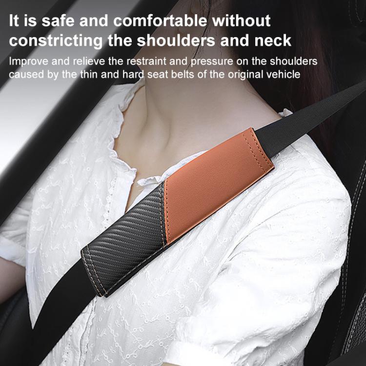 Car Leather Carbon Fiber Stitching Seat Belt Shoulder Guard(Brown) - Image 4