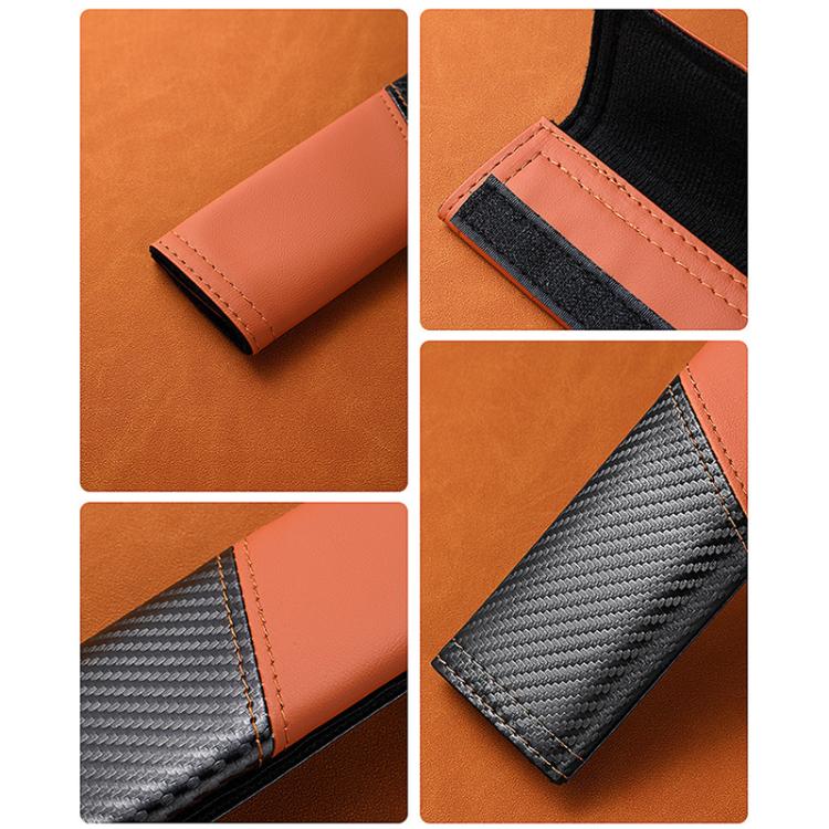Car Leather Carbon Fiber Stitching Seat Belt Shoulder Guard(Brown) - Image 9