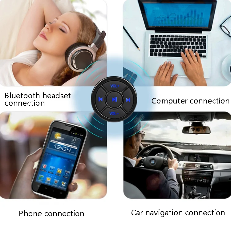 Car Mobile Phone Remote Control Bluetooth Wireless Multimedia Button Remote Control Music Playback Selfie, Colour: Black With Buckle - Image 7