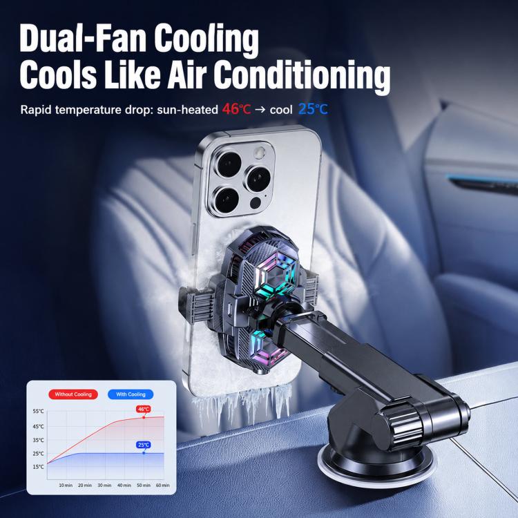 Car Phone Cooler Mount with Suction Cup & Telescopic Arm Semiconductor Cooling Holder with RGB(Black) - Image 3