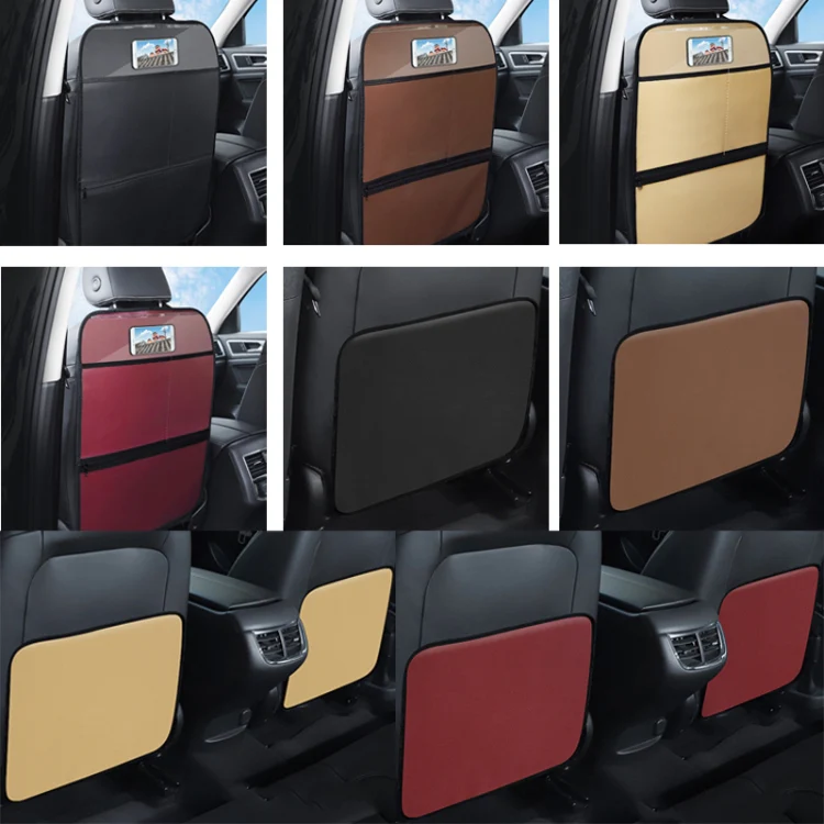 Car Seat Back Children Anti-kick Pad Back Rear Anti-dirty Universal Leather Protection Pad Storage Bag All Inclusive Version (Beige) - Image 2