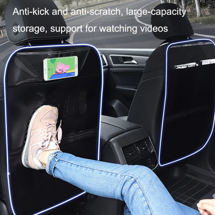 Car Seat Back Children Anti-kick Pad Back Rear Anti-dirty Universal Leather Protection Pad Storage Bag All Inclusive Version (Beige) - Image 6