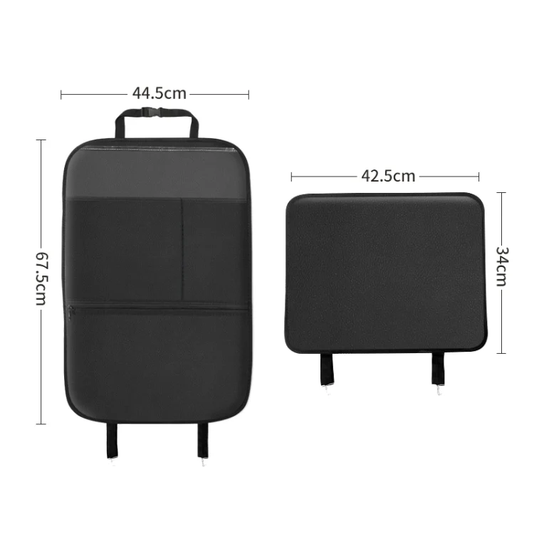 Car Seat Back Children Anti-kick Pad Back Rear Anti-dirty Universal Leather Protection Pad Storage Bag All Inclusive Version (Black) - Image 3