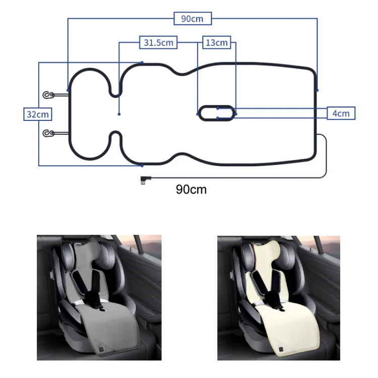 Car USB Heated Seat Cushion Winter Plush Child Seat Pad, Size: 90x32cm(Beige) - Image 2