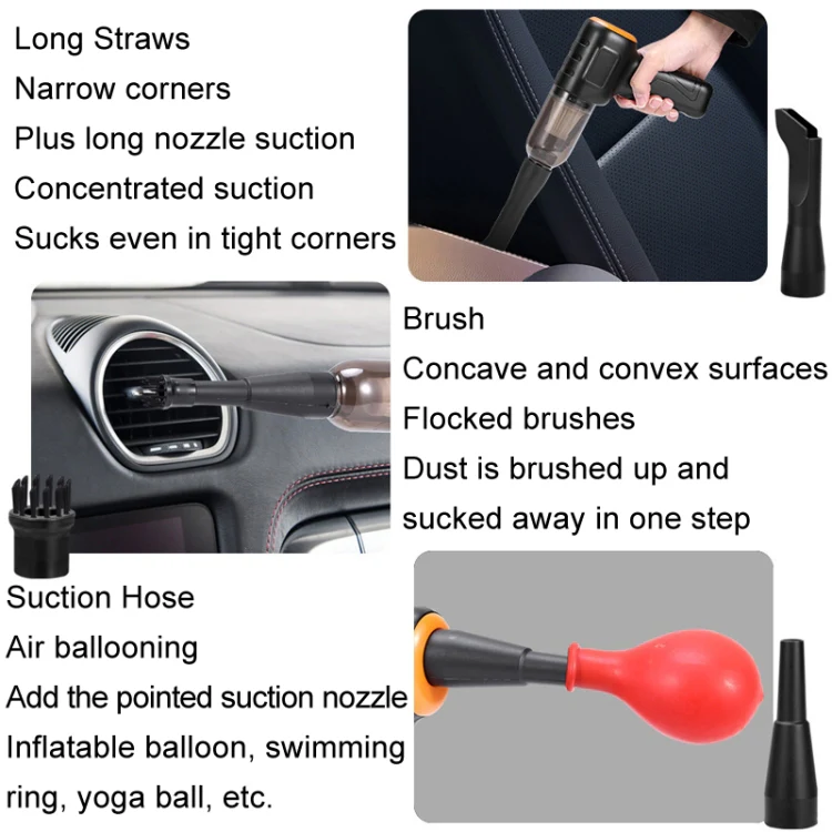 Car Vacuum Cleaner Large Suction Power Wireless Pump Inflatable Blower Handheld Small Vacuum Cleaner, Style: Brushless 260W+4 Filters+Air Bag (White) - Image 9