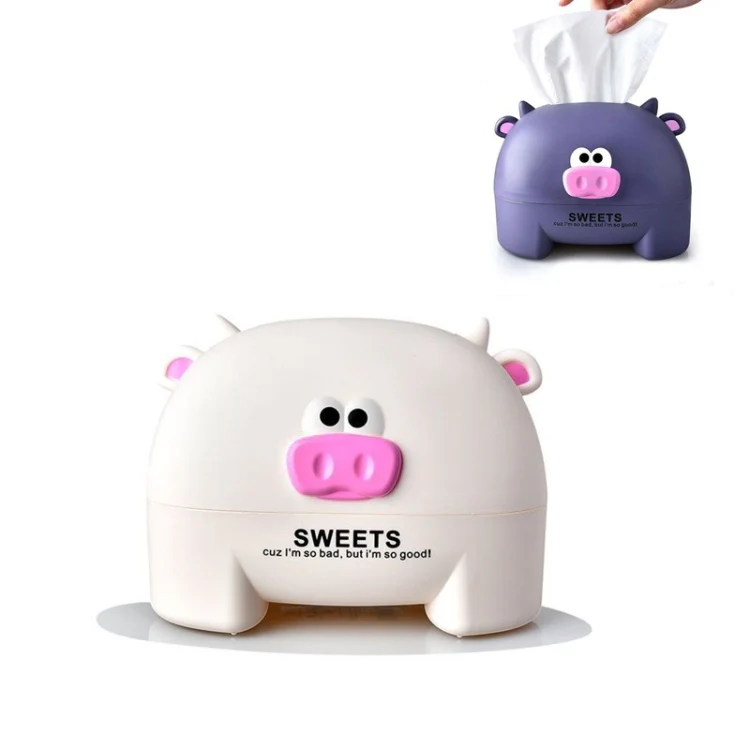Cartoon Calf Tissue Box Household Desktop Roll Paper Tube(white)