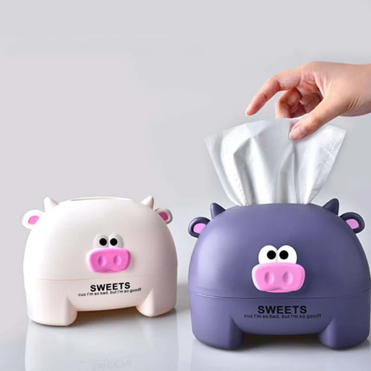 Cartoon Calf Tissue Box Household Desktop Roll Paper Tube(white) - Image 5