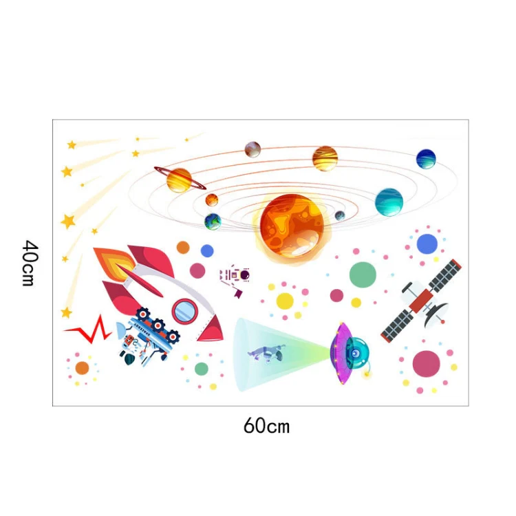Cartoon Solar System UFO Astronaut Wall Sticker - Image 3