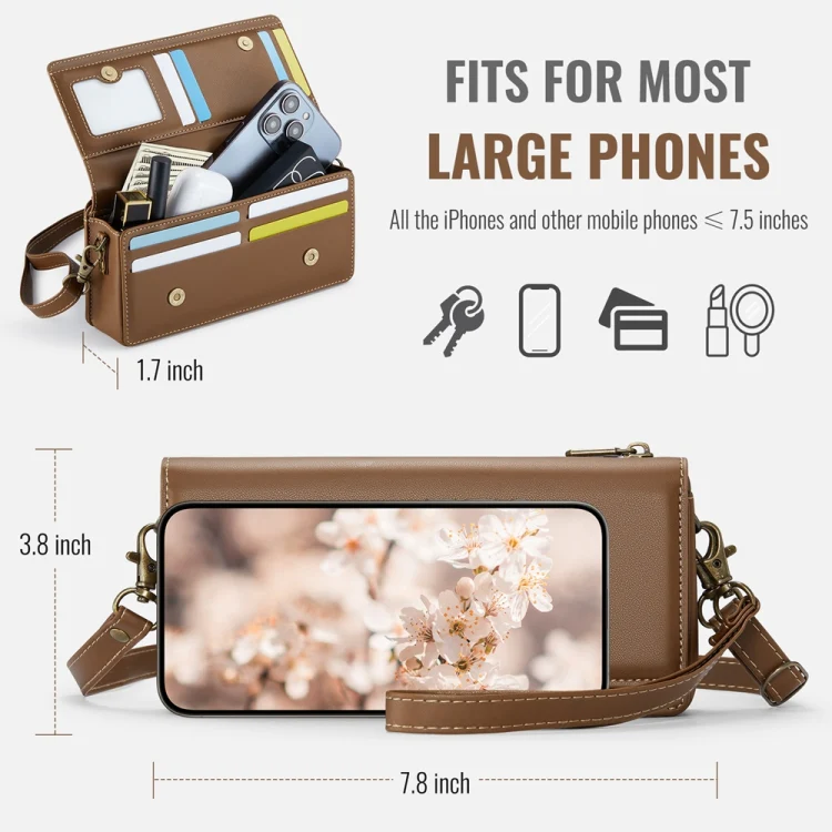 CaseMe ME30 Max Multifunctional Large-Capacity Shoulder Crossbody Phone Bag(Brown) - Image 3