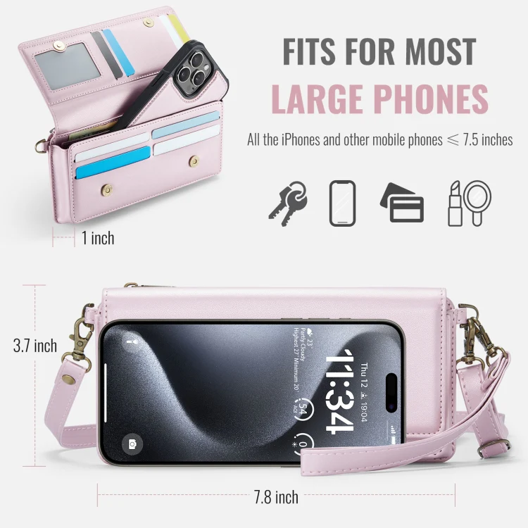 CaseMe Me30 Multi Functional Diagonal Cross Bag Phone Case(Pink) - Image 3