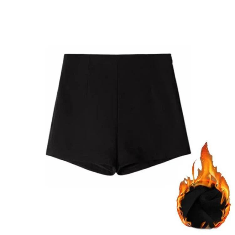 Casual High-Waisted Fitted Suit Shorts Leggings Hot Pants, Color: Fleece-lined Black(M)