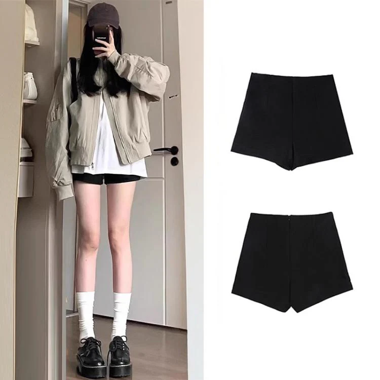 Casual High-Waisted Fitted Suit Shorts Leggings Hot Pants, Color: Fleece-lined Black(M) - Image 2